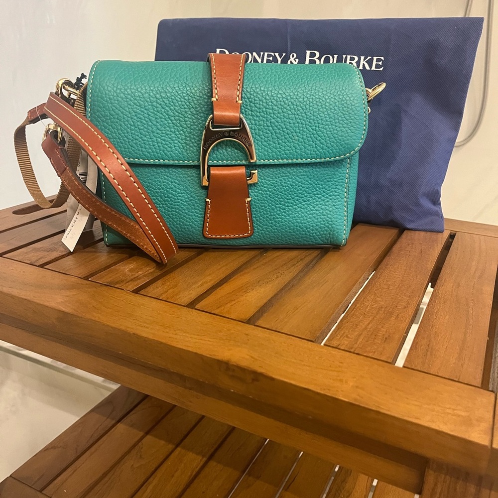 Dooney & Bourke Aqua and Tan Shoulder Bag